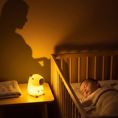 Veilleuse bébé sur une table de nuit